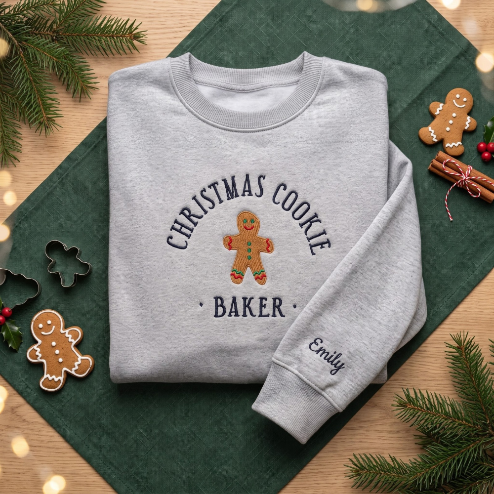 Personalized Christmas Cookie Baker Gingerbread Man Embroidered Sweatshirt