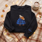 Personalized Cozy Bear Puffer Jacket Winter Beanie embroidered sweatshirt — front view