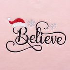 Personalized Believe Script Santa Hat Snowflakes Christmas embroidered sweatshirt — front view