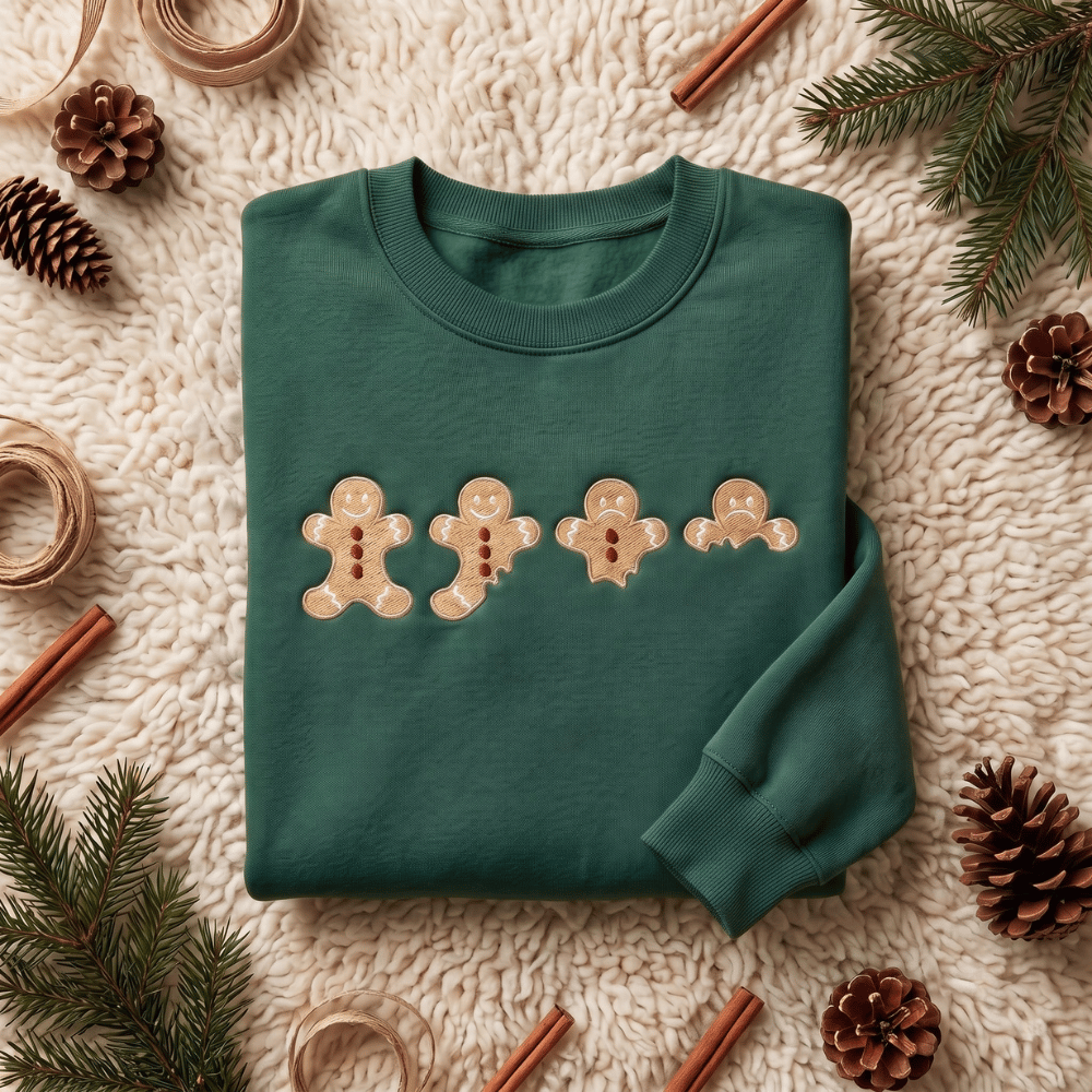 Bitten Gingerbread Men Cookies Funny Christmas Embroidered Sweatshirt