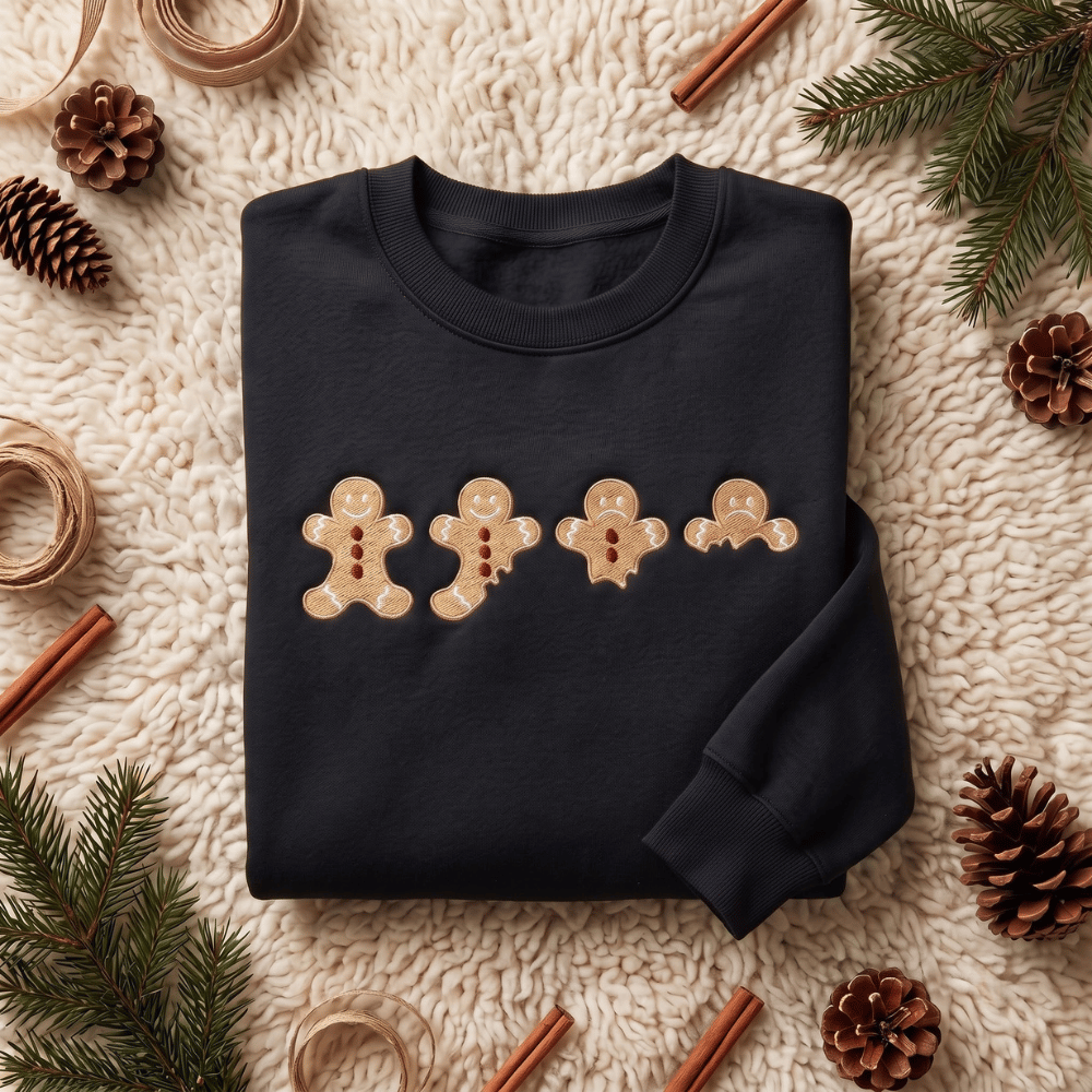 Bitten Gingerbread Men Cookies Funny Christmas Embroidered Sweatshirt