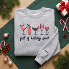 Full of Holiday Spirit Festive Drinks Personalized Christmas embroidered sweatshirt — front view