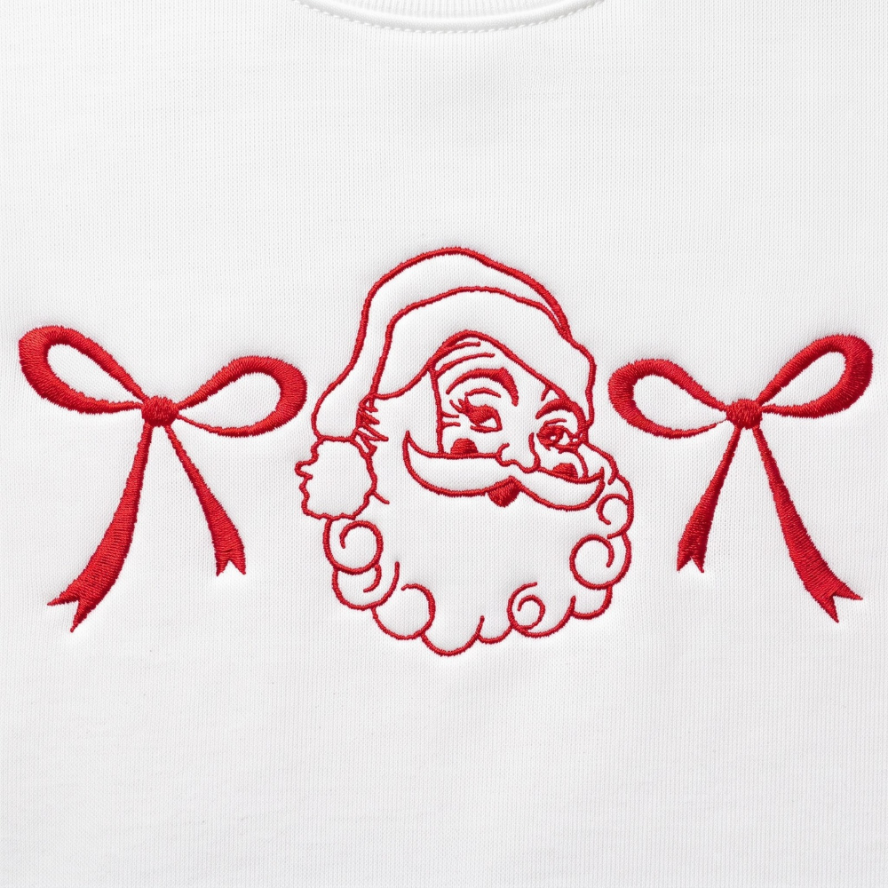 Personalized Vintage Santa and Christmas Bows embroidered sweatshirt — front view