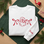 Personalized Vintage Santa and Christmas Bows embroidered sweatshirt — front view