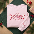 Personalized Vintage Santa and Christmas Bows embroidered sweatshirt — front view
