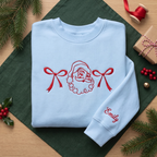 Personalized Vintage Santa and Christmas Bows embroidered sweatshirt — front view