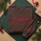 Personalized Vintage Santa and Christmas Bows embroidered sweatshirt — front view
