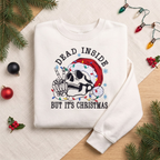 Dead Inside But It's Christmas Funny Skeleton Santa Hat embroidered sweatshirt — front view