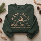 Vintage Sleigh Rides Reindeer Co. 25 Cent Ride Warm Blankets Cocoa Christmas embroidered sweatshirt — front view