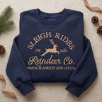 Vintage Sleigh Rides Reindeer Co. 25 Cent Ride Warm Blankets Cocoa Christmas embroidered sweatshirt — front view