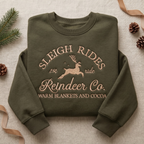 Vintage Sleigh Rides Reindeer Co. 25 Cent Ride Warm Blankets Cocoa Christmas embroidered sweatshirt — front view
