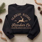 Vintage Sleigh Rides Reindeer Co. 25 Cent Ride Warm Blankets Cocoa Christmas embroidered sweatshirt — front view