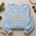 Vintage Sleigh Rides Reindeer Co. 25 Cent Ride Warm Blankets Cocoa Christmas embroidered sweatshirt — front view