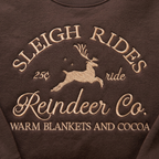 Vintage Sleigh Rides Reindeer Co. 25 Cent Ride Warm Blankets Cocoa Christmas embroidered sweatshirt — front view