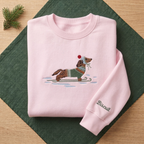 The Personalized Dachshund Skiing Fair Isle Sweater Winter Beanie embroidered sweatshirt — front view