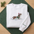 The Personalized Dachshund Skiing Fair Isle Sweater Winter Beanie embroidered sweatshirt — front view