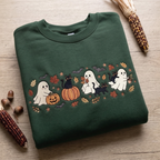 Fall Ghosts Black Cats Pumpkins Bats Autumn Leaves Embroidered Sweatshirt