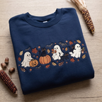 Fall Ghosts Black Cats Pumpkins Bats Autumn Leaves Embroidered Sweatshirt