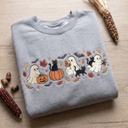 Fall Ghosts Black Cats Pumpkins Bats Autumn Leaves Embroidered Sweatshirt