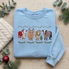 Christmas Cows Highland Cow Reindeer Antlers Ugly Sweater Lights Embroidered Sweatshirt