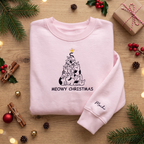 Personalized Meowy Christmas Cat Tree Stacked Cats Gold Star Embroidered Sweatshirt