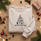 Personalized Meowy Christmas Cat Tree Stacked Cats Gold Star Embroidered Sweatshirt