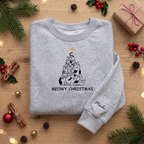 Personalized Meowy Christmas Cat Tree Stacked Cats Gold Star Embroidered Sweatshirt