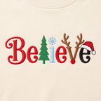 The Personalized Believe Christmas Tree Reindeer Antlers Santa Hat Embroidered Sweatshirt