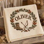 Personalized Baby Blanket Hunting Wreath Wilderness Newborn Gift Embroidered Baby Blanket — Cream blanket