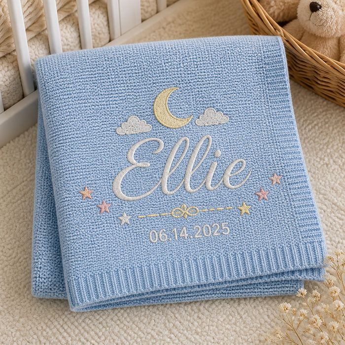 Personalized Baby Name Date Blanket Newborn Keepsake Gift Embroidered Baby Blanket