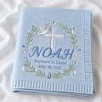 Personalized Baptism Embroidered Baby Blanket — Light Blue blanket