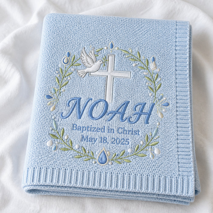 Personalized Baptism Embroidered Baby Blanket