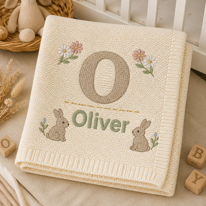 Personalized Linen Block Initial Embroidered Baby Blanket