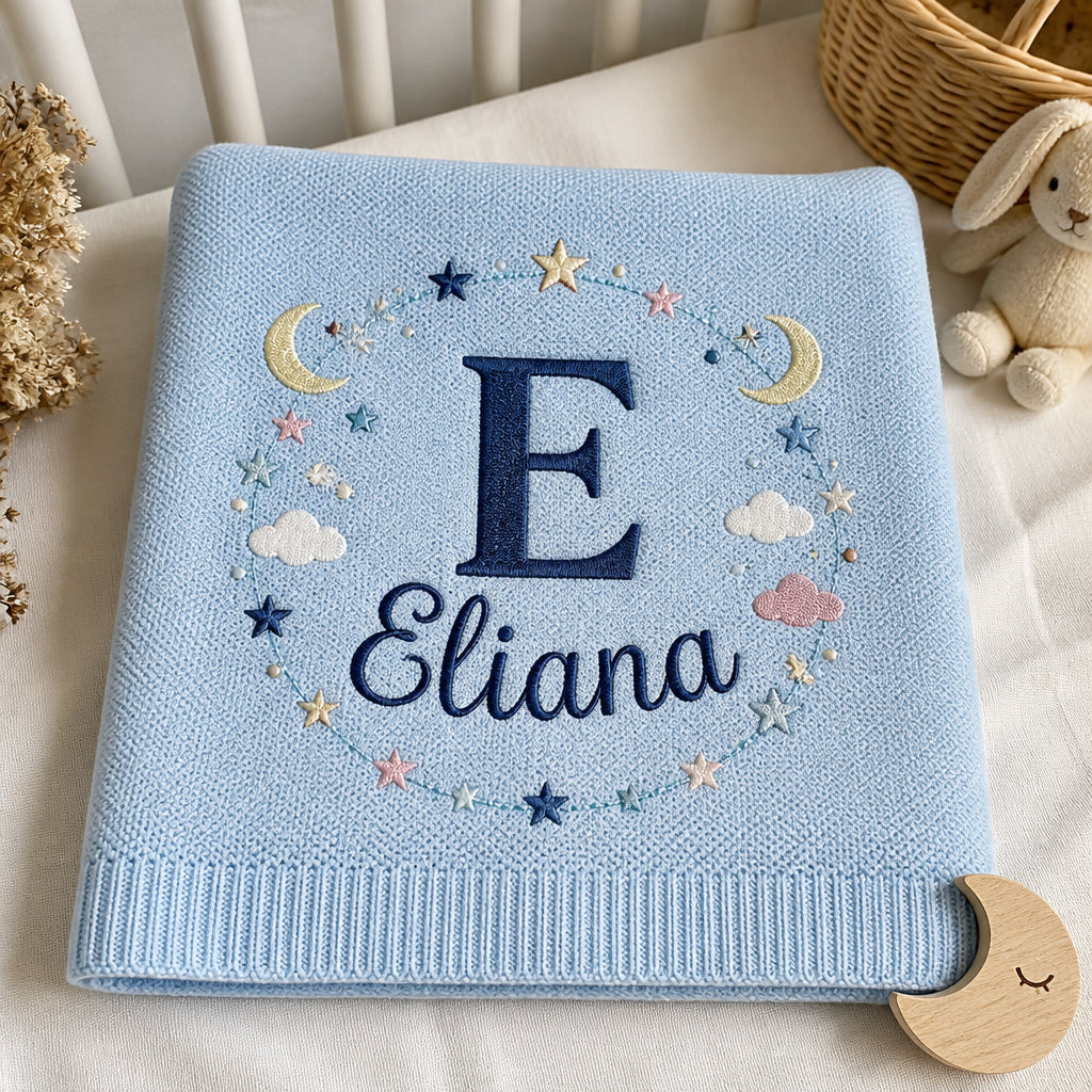 Personalized Initial Embroidered Baby Blanket — Light Blue blanket