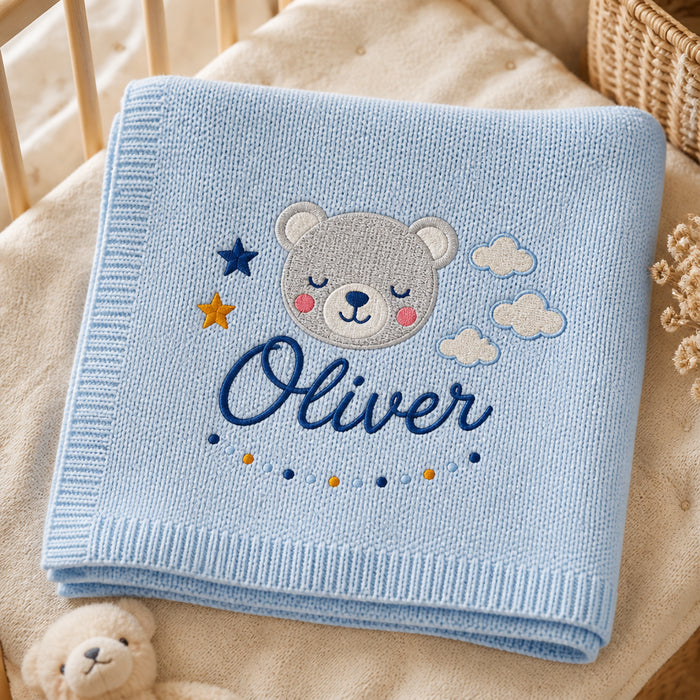 Personalized Bear Stars Embroidered Baby Blanket