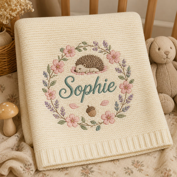 Personalized Floral Cherry Blossom Embroidered Baby Blanket — Cream blanket