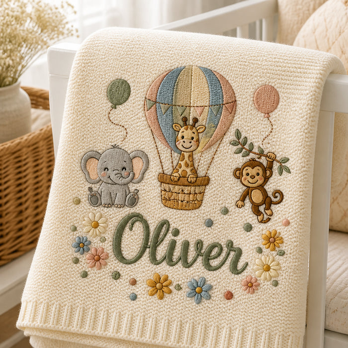 Personalized Safari Animal Parade Embroidered Baby Blanket