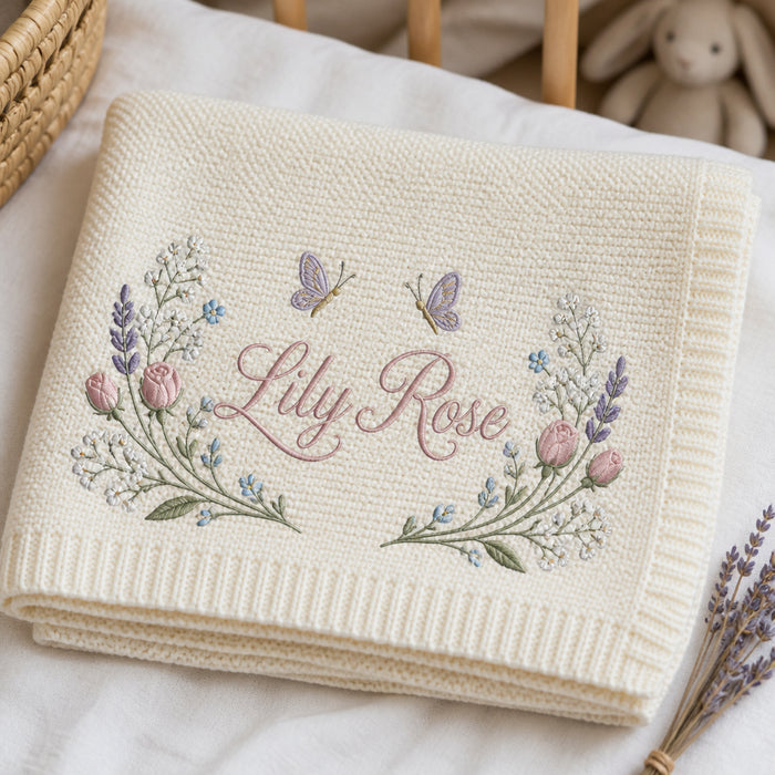 Personalized Wildflower Corner Spray Embroidered Baby Blanket