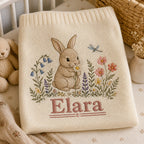 Personalized Bunny Meadow Embroidered Baby Blanket — Cream blanket