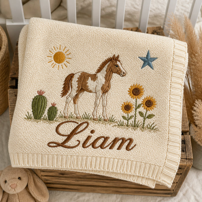 Personalized Western Foal Lone Star Embroidered Baby Blanket