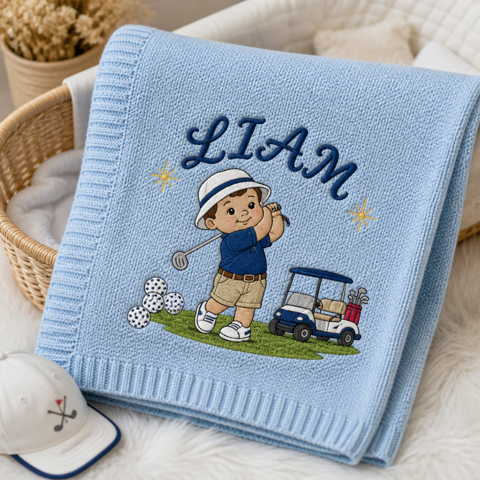 Personalized Golf Scene Embroidered Baby Blanket