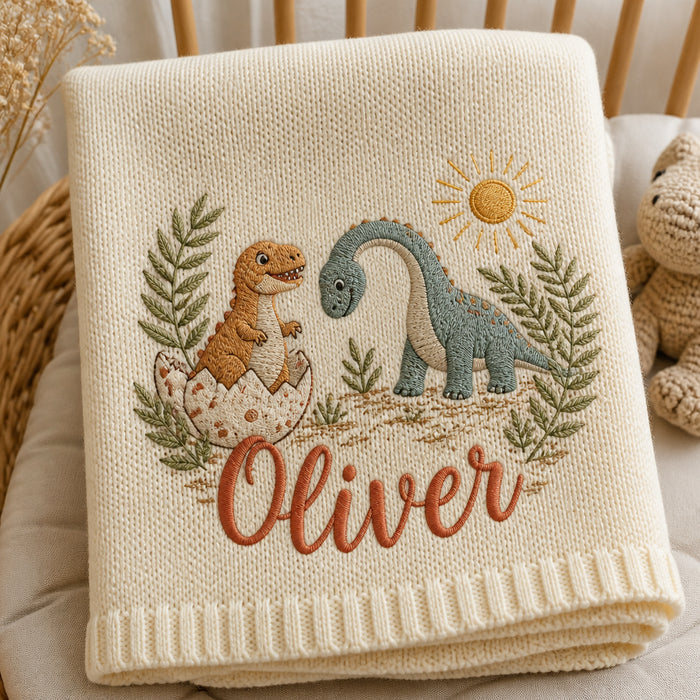 Personalized Dinosaur Adventure Embroidered Baby Blanket