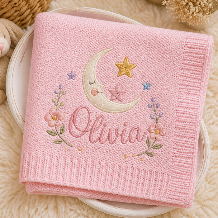 Personalized Knit Baby Blanket Custom Name Newborn Gift Embroidered Baby Blanket