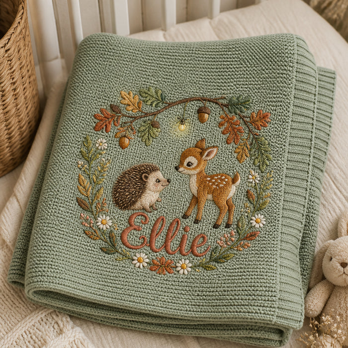 Personalized Woodland Embroidered Baby Blanket