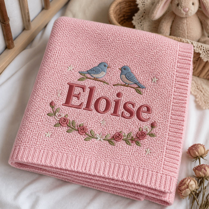 Personalized Baby Girl Knit Blanket Name Newborn Gift Embroidered Baby Blanket