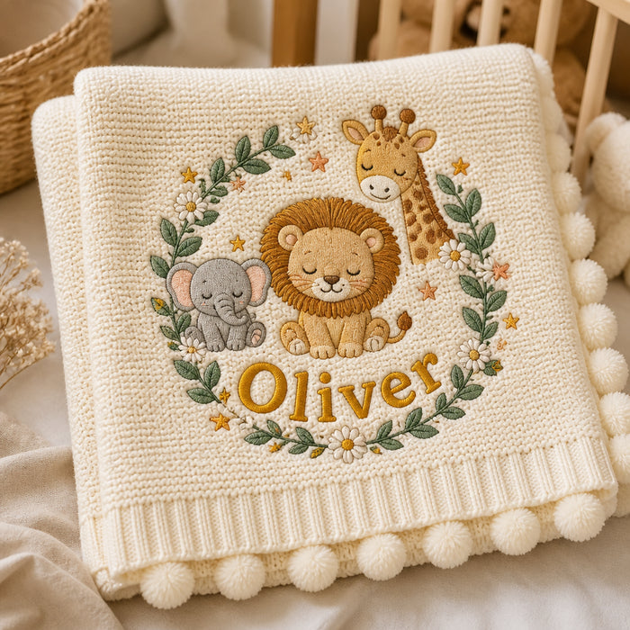 Personalized Safari Embroidered Baby Blanket