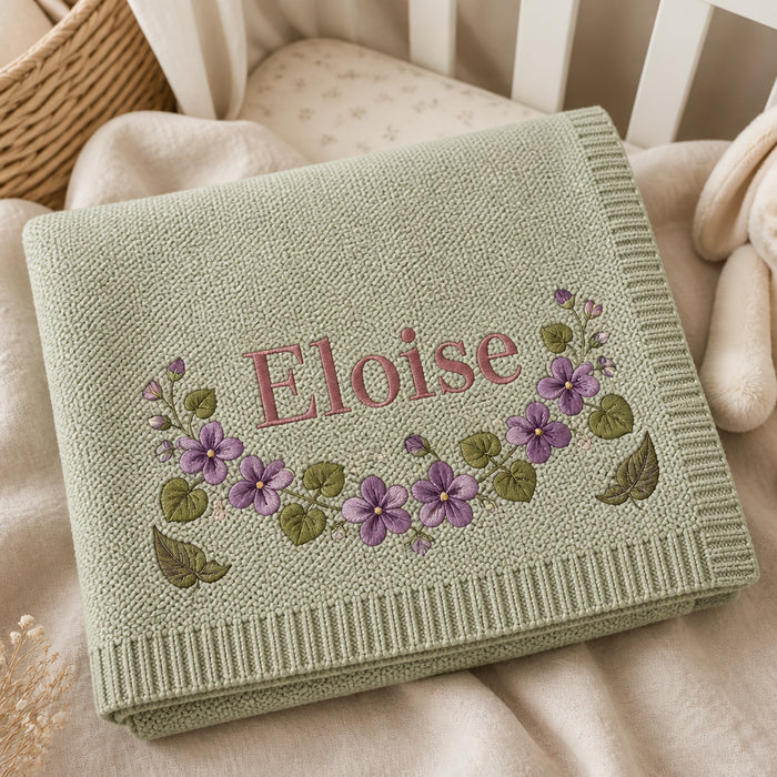 Personalized February Birth Flower Embroidered Baby Blanket
