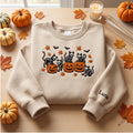 Skeleton Cats Jack O Lantern embroidered sweatshirt — front view