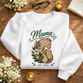 Mama Woodland Bear Cub Blossoms EST Year embroidered sweatshirt — front view