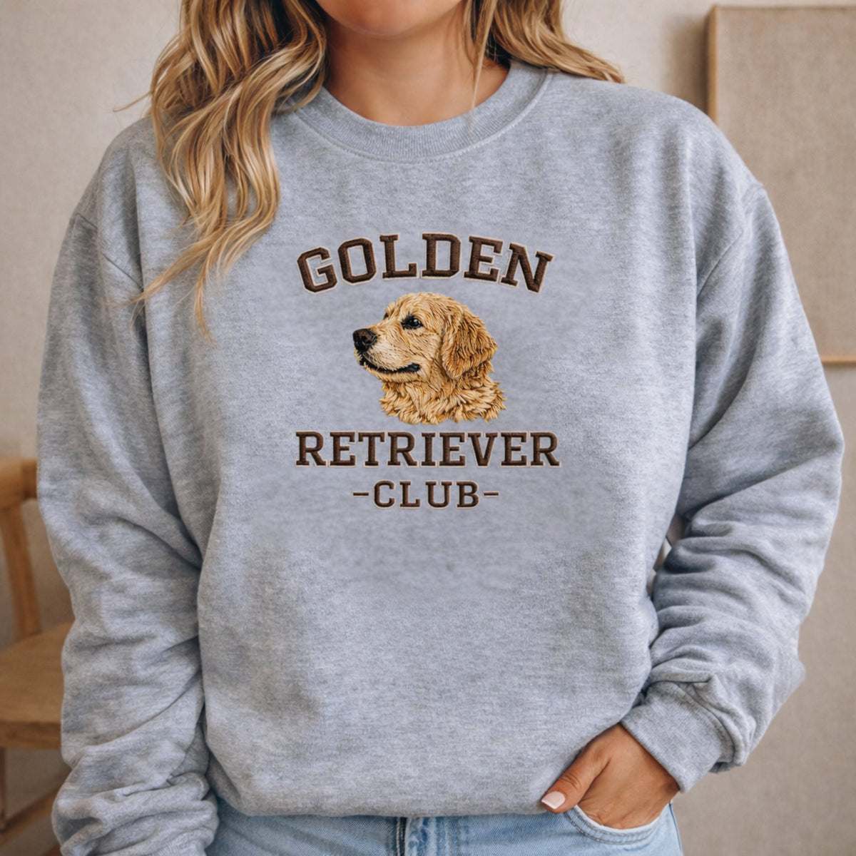 Golden Retriever Club Varsity Portrait embroidered sweatshirt — front view